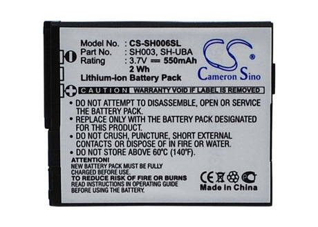 3.7V, Li-ion, 550mAh, SmartPhone battery fits Sharp, Sh003, 003sh, Aqous Shot Sh003, 2.04Wh Mobile, SmartPhone Cameron Sino Technology Limited (Suspended)