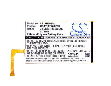 3.8V, Li-Polymer, 2040mAh, SmartPhone battery fits Sharp, Ubatia246afn1, 306sh, Aquos Crystal, 7.75Wh Mobile, SmartPhone Cameron Sino Technology Limited (Smartphone)