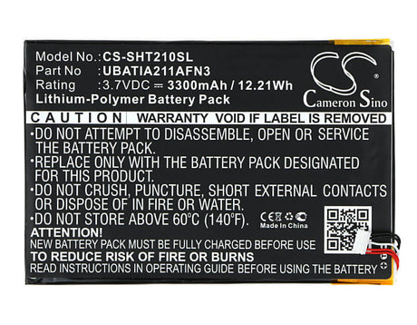 3.7V, Li-Polymer, 3300mAh, Tablet battery fits Sharp, Ubatia211afn3, Aquos Pad, Sht21, 12.21Wh Tablet Cameron Sino Technology Limited