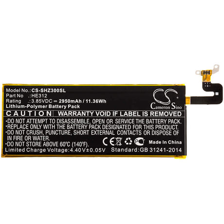3.85V, Li-Polymer, 2950mAh, SmartPhone battery fits Sharp, He312, Fs8009, L900s, 11.36Wh Mobile, SmartPhone Cameron Sino Technology Limited (Smartphone)