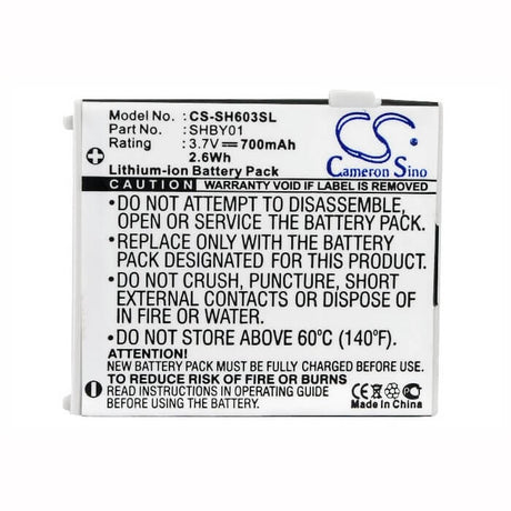 3.7V, Li-ion, 700mAh, SmartPhone battery fits Sharp, Shby01, V603sh, 2.59Wh Mobile, SmartPhone Cameron Sino Technology Limited (Suspended)