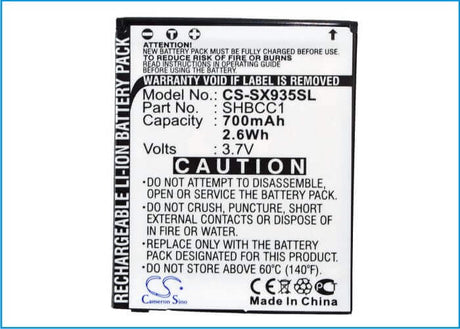 3.7V, Li-ion, 700mAh, SmartPhone battery fits Sharp, Shbcc1, 831sh, 831shs, 2.59Wh Mobile, SmartPhone Cameron Sino Technology Limited (Smartphone)