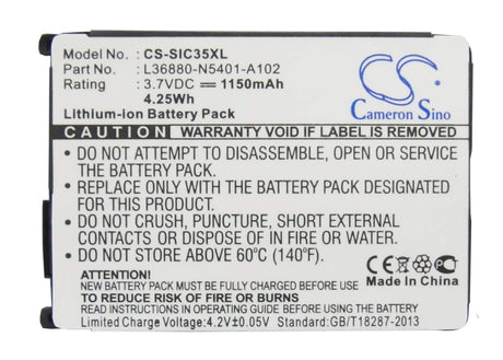 3.7V, Li-ion, 1150mAh, SmartPhone battery fits Siemens, L36880-n5401-a102, 3506, 3508, 4.26Wh Mobile, SmartPhone Cameron Sino Technology Limited (Suspended)