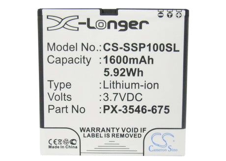 3.7V, Li-ion, 1600mAh, SmartPhone battery fits Simvalley, Px-3546, Sp-100, 5.92Wh Mobile, SmartPhone Cameron Sino Technology Limited (Smartphone)