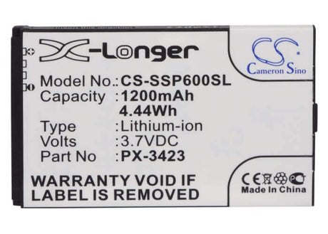 3.7V, Li-ion, 1200mAh, SmartPhone battery fits Simvalley, Px-3423, Sp-40, Sp-60, 4.44Wh Mobile, SmartPhone Cameron Sino Technology Limited (Smartphone)