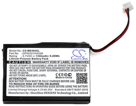 3.7V, Li-Polymer, 1350mAh, GPS battery fits Radio Shack, Firedoggolf, Skygolf, Gp50301hg026, Xl2300, 5Wh GPS, Navigator Cameron Sino Technology Limited