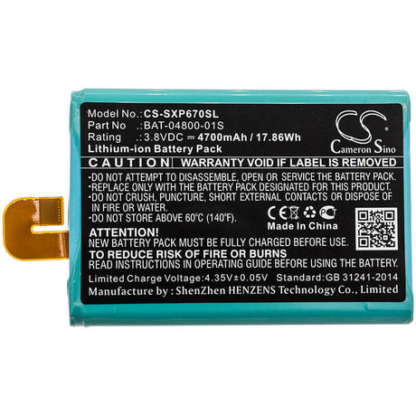 3.8V, Li-ion, 4700mAh, SmartPhone battery fits Sonim, Socketmobile, Bat-04800-01s, Sonim Xp6, Sonim Xp6700, 17.86Wh Mobile, SmartPhone Cameron Sino Technology Limited (Smartphone)