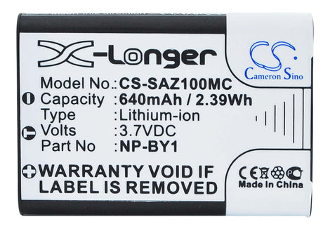 3.7V, Li-ion, 640mAh, Camera battery fits Sony, Np-by1, Action Cam Mini Az1, Cyber-shot Dsc-hx50, 2.368Wh Camera Cameron Sino Technology Limited (Camera)