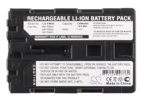 7.4V, Li-ion, 1300mAh, Camera battery fits Sony, Np-fm30, Ccd-tr108, Ccd-tr208, 9.62Wh Camera Cameron Sino Technology Limited (Camera)