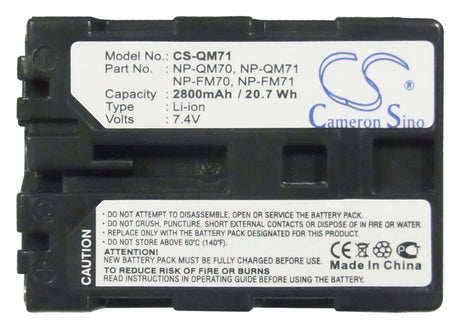 7.4V, Li-ion, 2800mAh, Camera battery fits Sony, Np-fm70, Ccd-trv108, Ccd-trv118, 20.72Wh Camera Cameron Sino Technology Limited (Camera)