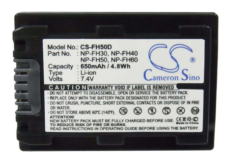 7.4V, Li-ion, 650mAh, Camera battery fits Sony, Np-fh30, Cr-hc51e, Dcr-30, 4.81Wh Camera Cameron Sino Technology Limited (Camera)