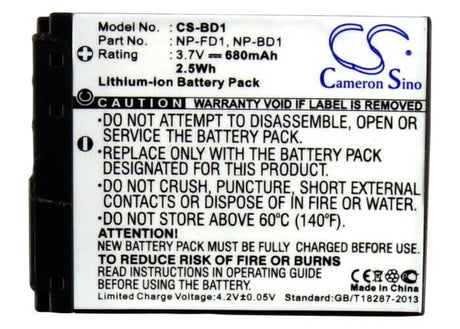 3.7V, Li-ion, 680mAh, Camera battery fits Sony, Np-bd1, Cyber-shot Dsc-g3, Cyber-shot Dsc-t2, 2.516Wh Camera Cameron Sino Technology Limited (Camera)