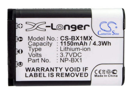 3.7V, Li-ion, 1150mAh, Camera battery fits Sony, Np-bx1, Cyber-shot Dsc-hx300, Cyber-shot Dsc-hx50, 4.255Wh Camera Cameron Sino Technology Limited (Camera)