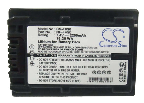 7.4V, Li-ion, 2200mAh, Camera battery fits Sony, Np-fv90, Dcr-sr100, Dcr-sr300, 16.28Wh Camera Cameron Sino Technology Limited (Camera)