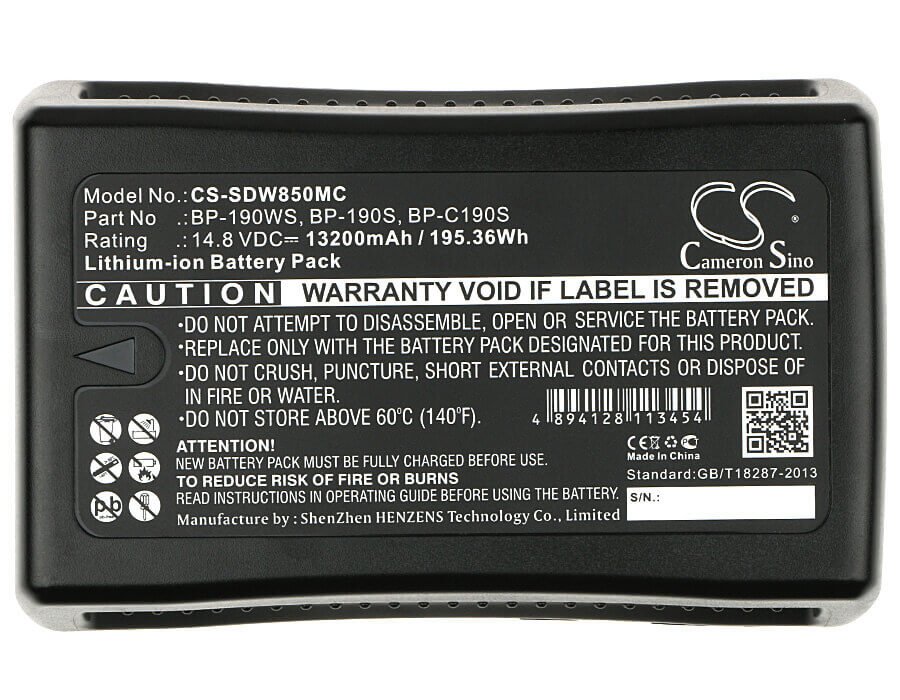 Camera Battery For Sony Dsr-250p, Dsr-600p, Dsr-650p, Hdw-800p, 14.8v, 13200mah - 195.36wh Camera Cameron Sino Technology Limited (Dangerous Goods)