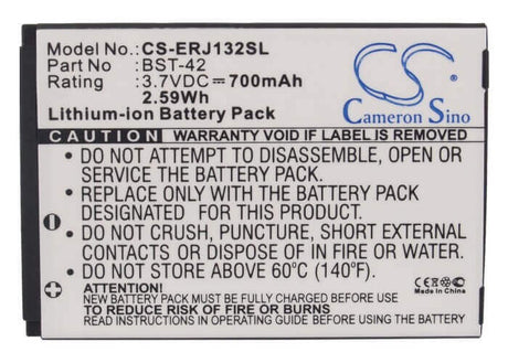 3.7V, Li-ion, 700mAh, SmartPhone battery fits Sony Ericsson, Bst-42, J132, J132i, 2.59Wh Mobile, SmartPhone Cameron Sino Technology Limited (Suspended)