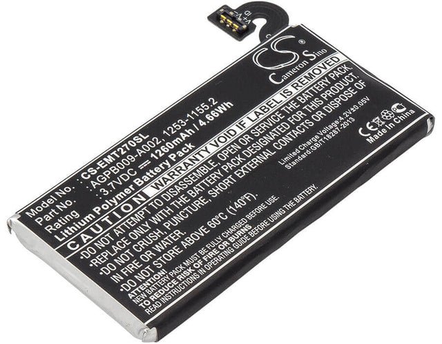 3.7V, Li-Polymer, 1260mAh, SmartPhone battery fits Sony Ericsson, 1253-1155.2, Pepper, Xperia Mt27, 4.66Wh Mobile, SmartPhone Cameron Sino Technology Limited (Smartphone)