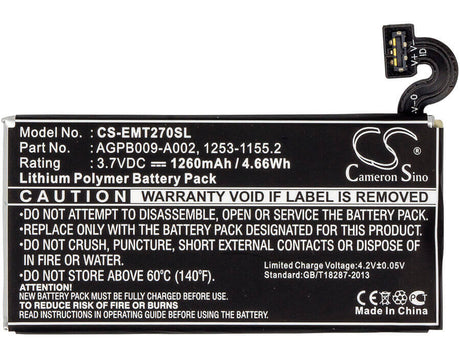 3.7V, Li-Polymer, 1260mAh, SmartPhone battery fits Sony Ericsson, 1253-1155.2, Pepper, Xperia Mt27, 4.66Wh Mobile, SmartPhone Cameron Sino Technology Limited (Smartphone)