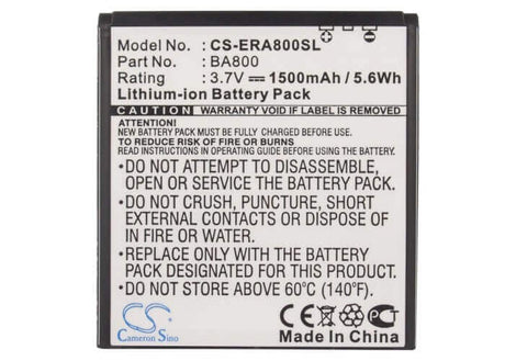 3.7V, Li-ion, 1500mAh, SmartPhone battery fits Sony Ericsson, Ba800, Arc Hd, Hikari, 5.55Wh Mobile, SmartPhone Cameron Sino Technology Limited (Smartphone)