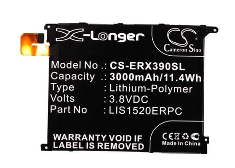 3.8V, Li-Polymer, 3000mAh, SmartPhone battery fits Sony Ericsson, 1270-8451.2, C6616, C6802, 11.4Wh Mobile, SmartPhone Cameron Sino Technology Limited (Suspended)