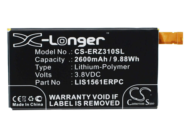 3.8V, Li-Polymer, 2600mAh, SmartPhone battery fits Sony Ericsson, Lis1561erpc, Cosmos Ds, D5803, 9.88Wh Mobile, SmartPhone Cameron Sino Technology Limited (Smartphone)
