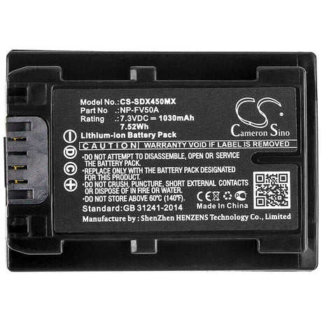 7.3V, Li-ion, 1030mAh, Camera battery fits Sony, Np-fv50a, Fdr-ax33, Fdr-ax40, 7.519Wh Camera Cameron Sino Technology Limited (Camera)