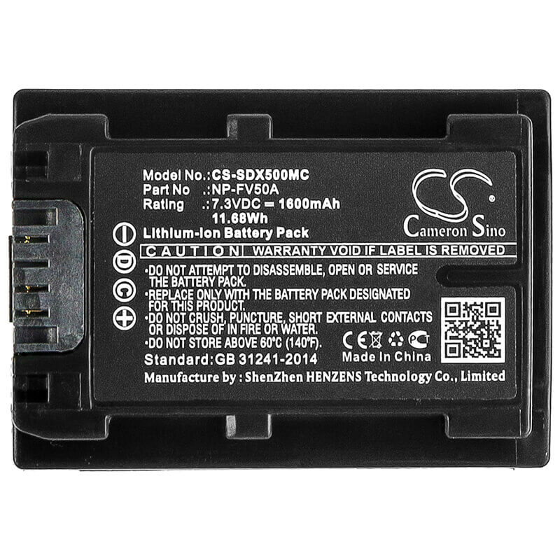 7.3V, Li-ion, 1600mAh, Camera battery fits Sony, Np-fv50a, Fdr-ax33, Fdr-ax40, 11.68Wh Camera Cameron Sino Technology Limited (Camera)