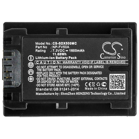 7.3V, Li-ion, 1600mAh, Camera battery fits Sony, Np-fv50a, Fdr-ax33, Fdr-ax40, 11.68Wh Camera Cameron Sino Technology Limited (Camera)