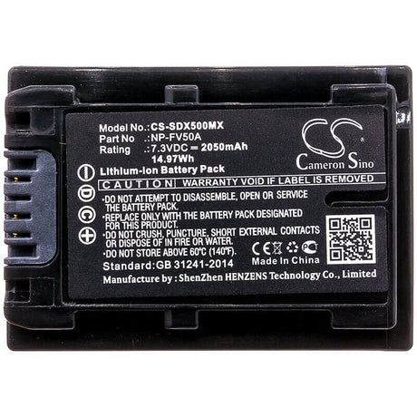 7.3V, Li-ion, 2050mAh, Camera battery fits Sony, Np-fv50a, Fdr-ax33, Fdr-ax40, 14.965Wh Camera Cameron Sino Technology Limited (Camera)