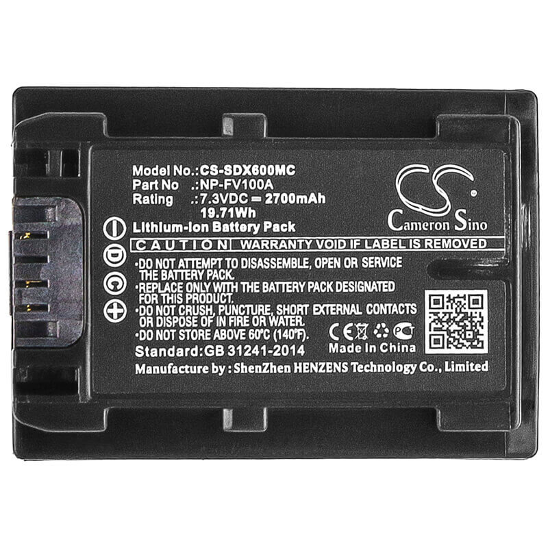 7.3V, Li-ion, 2700mAh, Camera battery fits Sony, Np-fv100a, Fdr-ax33, Fdr-ax40, 19.71Wh Camera Cameron Sino Technology Limited (Camera)