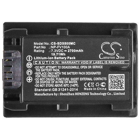 7.3V, Li-ion, 2700mAh, Camera battery fits Sony, Np-fv100a, Fdr-ax33, Fdr-ax40, 19.71Wh Camera Cameron Sino Technology Limited (Camera)