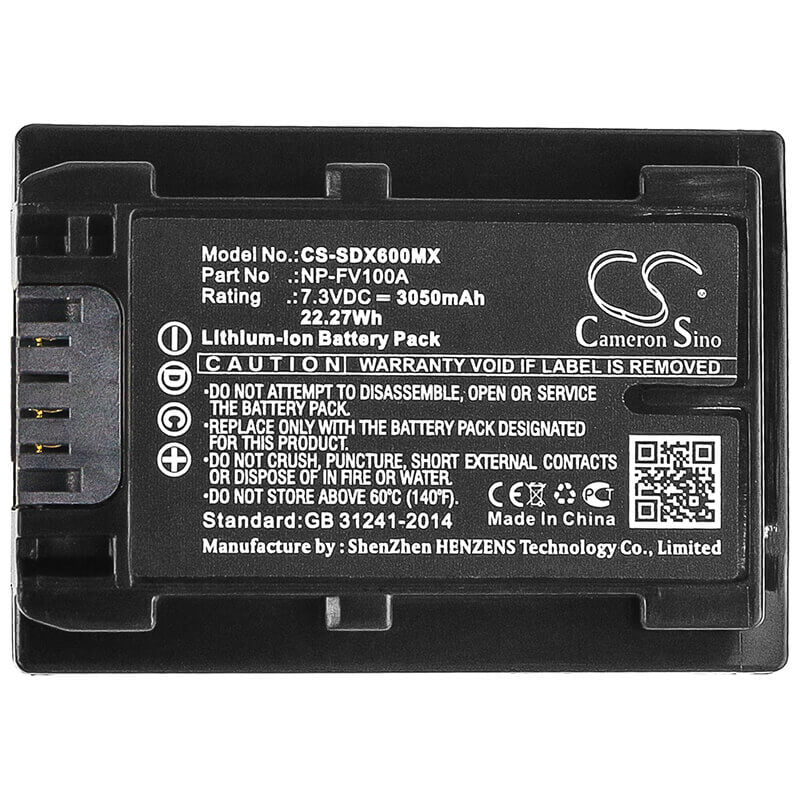 7.3V, Li-ion, 3050mAh, Camera battery fits Sony, Np-fv100a, Fdr-ax33, Fdr-ax40, 22.265Wh Camera Cameron Sino Technology Limited (Camera)
