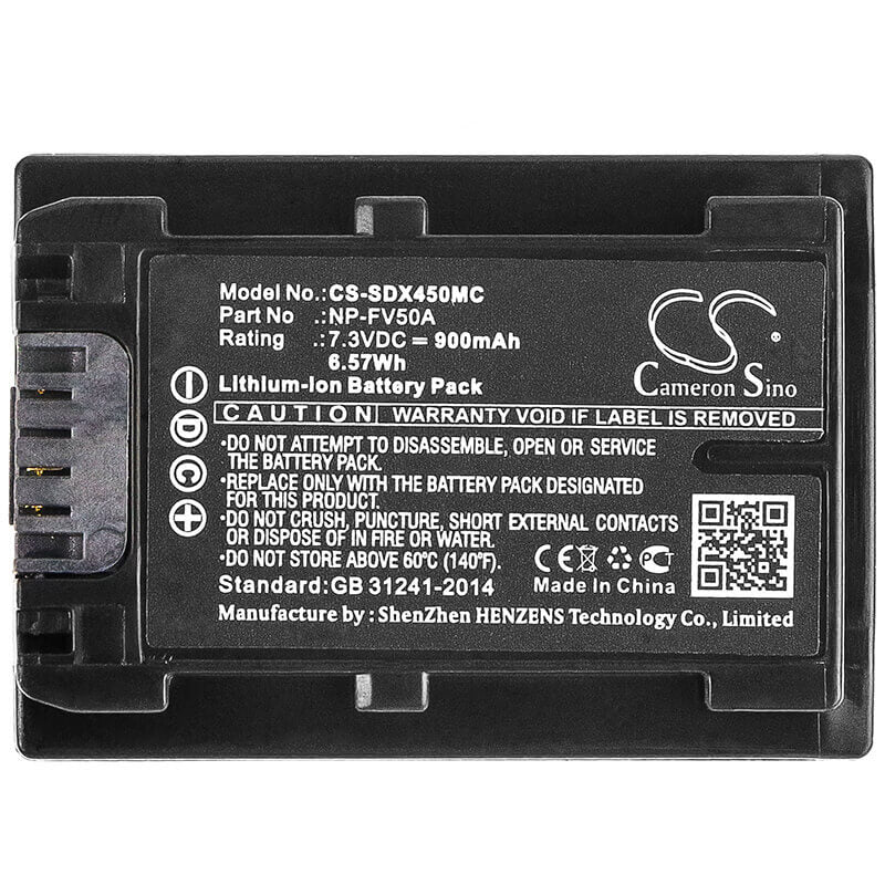 7.3V, Li-ion, 900mAh, Camera battery fits Sony, Np-fv50a, Fdr-ax33, Fdr-ax40, 6.57Wh Camera Cameron Sino Technology Limited (Camera)