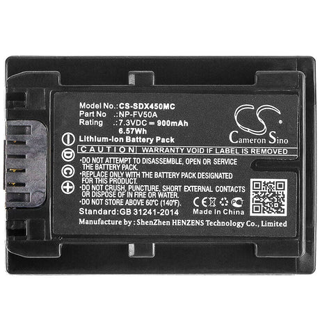 7.3V, Li-ion, 900mAh, Camera battery fits Sony, Np-fv50a, Fdr-ax33, Fdr-ax40, 6.57Wh Camera Cameron Sino Technology Limited (Camera)