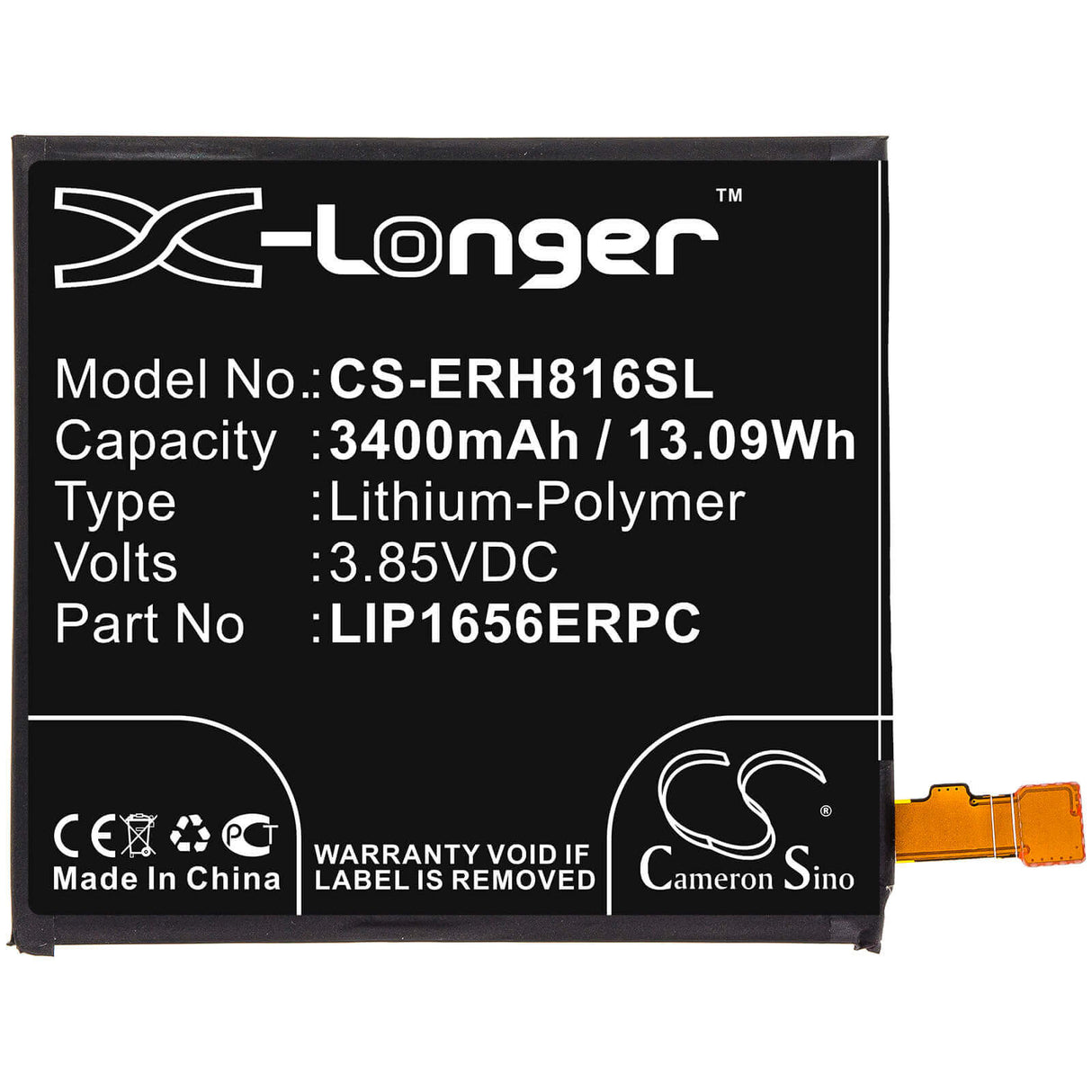 3.85V, Li-Polymer, 3400mAh, SmartPhone battery fits Sony, 1310-1690, H8116, H8166, 13.09Wh Mobile, SmartPhone Cameron Sino Technology Limited (Smartphone)
