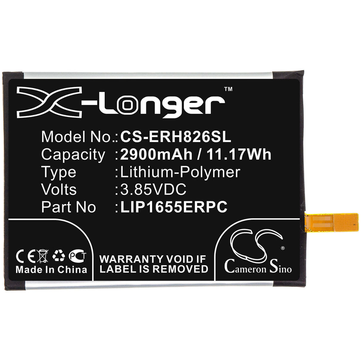3.85V, Li-Polymer, 2900mAh, SmartPhone battery fits Sony, 1310-1782, H8216, H8266, 11.17Wh Mobile, SmartPhone Cameron Sino Technology Limited (Smartphone)