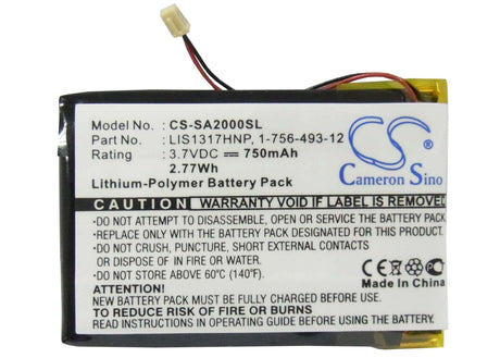 3.7V, Li-Polymer, 750mAh, Media Player battery fits Sony, 1-756-493-12, Nw-a2000, Nw-hd3, 2.78Wh Media Player Cameron Sino Technology Limited