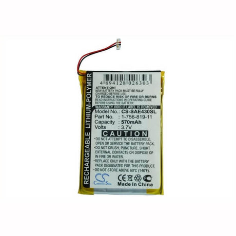 3.7V, Li-Polymer, 570mAh, Media Player battery fits Sony, 1-756-819-11, Nw-e435, Nw-e435f, 2.11Wh Media Player Cameron Sino Technology Limited