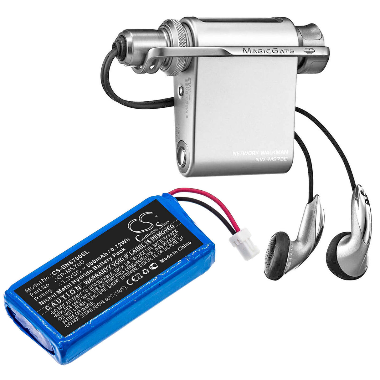 1.2V, Ni-MH, 600mAh, Media Player battery fits Sony, Cp-ms70d, Nw-ms90d, Walkman Nw-ms70d, 0.72Wh Media Player Cameron Sino Technology Limited