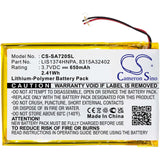 3.7V, Li-Polymer, 650mAh, Media Player battery fits Sony, 1-756-702-11, Nwz-820, Nwz-a720, 2.41Wh Media Player Cameron Sino Technology Limited