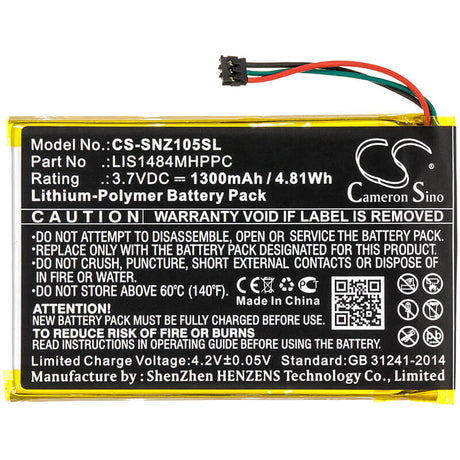 3.7V, Li-Polymer, 1300mAh, Media Player battery fits Sony, Lis1484mhppc, Nwz-z1050, Nwz-z1050n, 4.81Wh Media Player Cameron Sino Technology Limited