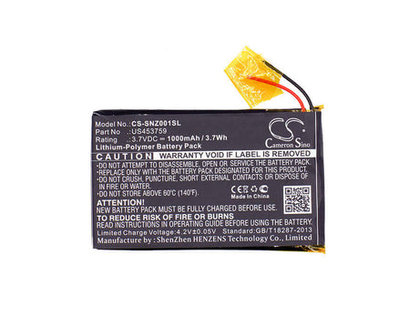 3.7V, Li-Polymer, 1000mAh, Media Player battery fits Sony, Us453759, Mdr-hw700ds, Nwz-zx1, 3.7Wh Media Player Cameron Sino Technology Limited