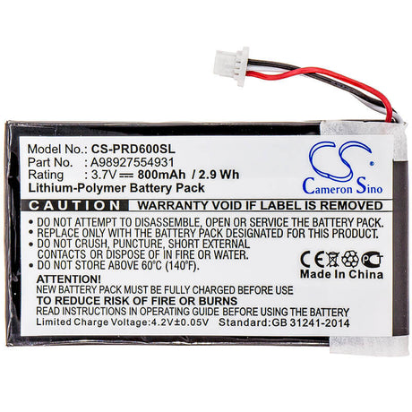 3.7V, Li-Polymer, 800mAh, E-book, E-reader battery fits Sony, A98927554931, Prs-600, Prs-600/bc, 2.96Wh E-book, E-reader Cameron Sino Technology Limited