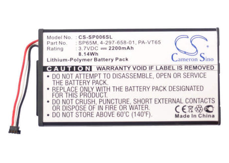 3.7V, Li-Polymer, 2200mAh, Game Console battery fits Sony, 4-297-658-01, Pch-1001, Pch-1006, 8.14Wh Game Console Cameron Sino Technology Limited