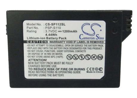 3.7V, Li-ion, 1200mAh, Game Console battery fits Sony, Psp-s110, Lite, Psp 2th, 4.44Wh Game Console Cameron Sino Technology Limited