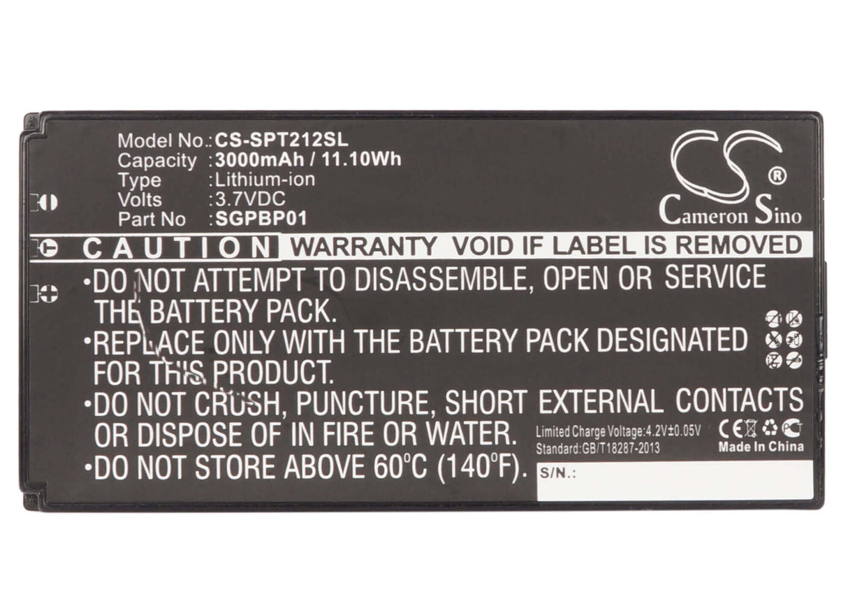 3.7V, Li-ion, 3000mAh, Tablet battery fits Sony, Sgpbp01, Sgpt211au/s, Sgpt211cn, 11.10Wh Tablet Cameron Sino Technology Limited