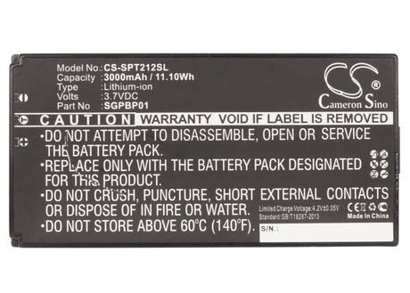3.7V, Li-ion, 3000mAh, Tablet battery fits Sony, Sgpbp01, Sgpt211au/s, Sgpt211cn, 11.10Wh Tablet Cameron Sino Technology Limited