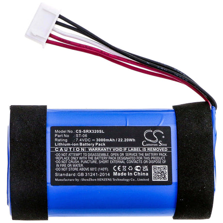 7.4V, Li-ion, 3350mAh, Speaker battery fits Sony, Srs-xb31, Srs-xb32, 24.79Wh Speaker Cameron Sino Technology Limited