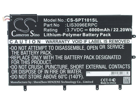 3.7V, Li-Polymer, 6000mAh, Tablet battery fits Sony, Lis3096erpc, Sgp321, So-03e, 22.20Wh Tablet Cameron Sino Technology Limited