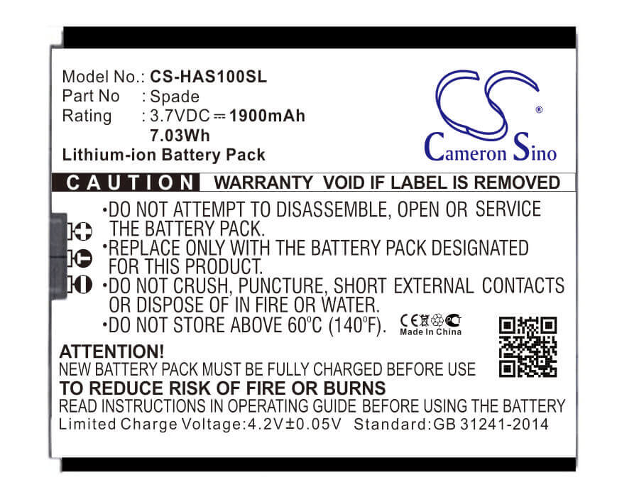 3.7V, Li-ion, 1900mAh, SmartPhone battery fits Spade, Highscreen, Spade, 7.03Wh Mobile, SmartPhone Cameron Sino Technology Limited (Smartphone)